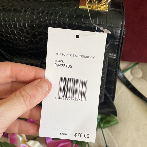 Betsey Johnson Double Bow Top Handle Crossbody + Satchel, Black & Gold - Picture 6 of 13